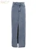 Jupes Clacive Vintage lâche Chic pour les femmes élégant taille haute bureau dame jupe longue mode bleu Denim femme vêtements 230828
