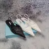 Damessandaal Geborstelde slingback pumps puntige teen slingback platte hakken zwart wit roze luxe designer schoenen met doos 35-41EU