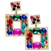 Pendant Necklaces 1 Pair Women Square Colorful Earrings Dangle For Fashion Rhinestone Drop