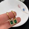 Stud Küpeler Avrupa ve Amerikan Vintage Mother Emerald Zircon Yüksek kaliteli kare kolye hafif lüks