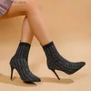 Stövlar 2023 Kvinnors Autumn Winter Stretchy Knit Ankle Boots Sock Style Slip On Sexy Stiletto Heel Point Toe Female Short Boots T230829