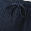 Herrbyxor män pantar avslappnad fast färg bomullslinne lösa byxor mode strandfickor vanliga byxor tunna manliga slacks