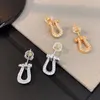 French Classic Zircon Horseshoe Clasp Earrings With Light Luxury Niche Design High-End Unique U-Shaped Charm Jewelry