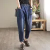 Frauen Jeans 2023 Herbst Winter Mode Frauen Harem Hosen Stickerei Hohe Taille Schlank Große Tasche Elastische Beiläufige Lose Retro