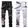 Mens Jeans High Street Fashion Night Club Black White Color Personal Designer Printed Men Punk Pants Skinny Hip Hop 230829