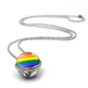 Pendant Necklaces WG 1pc Gay Pride Rainbow Time Gem&stone Double Sided Glass Ball Necklace Metal Cabochon Sweater Chain Jewelry