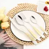 Dinnerware Sets Vintage Gold 24Pcs Set Stainless Steel Tableware Knife Fork Spoon Silverware Kitchen Colorful Cutlery 230828