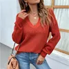 Suéteres de mujer, jersey liso con cuello en V, Jersey Sexy de punto con caída en los hombros, suéter largo de Otoño/Invierno 2023