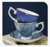 Muggar Van Gogh Coffee Cups The Starry Night Art målning Tea Cup Coffe Bone China Mug and Saucers Set Sunflowers 230829