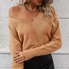 Women's Sweaters YEMOGGY Knitted Sweater Pullover For Winter 2023 V-neck Long Sleeve Solid Loose Women