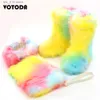 With Women Bag Ankle Furry Snow Headband Boots Fluffy Plush Winter Warm Shoes Flat High Fur Boot T230829 846