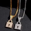 Pendant Necklaces Hip Hop Bling Full Rhinestone Lock Necklace for Women Men Iced Out Crystal Cuban Chain Chunky Choker Jewelry 230613