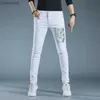 Light Luxury Mens Street Fashion White Jeans Slim-Fit High Quality Eagle Printing Denim Pants Trendy Casual Jeans; HKD230829