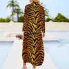 Casual Dresses Tiger Stripe Print Leggings Dress Street Fashion Sexy V Neck Elegant Chiffon Long Sleeve Vestido Big Size