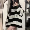 Women's Sweaters Knitter Sweater Women Spring Summer Hollow Mid-Length Loose Idle Stripe Knit Top Outer Wear Black Pink Oversized