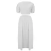 Casual Dresses Summer For Women Clothing 2023 Plus Size Solid Kort ärm i mitten av kjolen Dräkt Formellt tillfälle