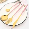 6st Multicolor Gold Table Seary Dessert Forks Coderware Set Dinner Fork Cutlery Set Rostfritt Steel Western Kitchen Flatware Set Q230829