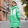 Manteau en duvet pour filles, veste d'hiver brillante, longue plume de canard blanc, parka ample, vêtements pour enfants, combinaison de neige brillante, 2023