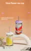 Water Bottles Glass Female Flower Tea Straw Cup High Temperature Resistance Simple Cute Solid Color Bottle With