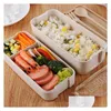 Lunchboxen Thuis 3 Raster Tarwe St Bento Transparant Deksel Voedselcontainer Voor Werk Reizen Draagbare Studentencontainers Lt255 Drop Delivery Dhzae