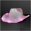 Berretti Cappello da cowboy perlescente Cappelli da cowgirl per le donne con la luce Cappellini Panama Accessori per costumi occidentali Sombreri De Drop Delive Dhkh2