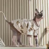 고양이 의상 고양이 의류 의류 sphynx 소프트 코튼 카키 코트 야구 유니폼 새끼 고양이를위한 따뜻한 만화 프린트 재킷 겨울에 데본 렉스