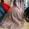 로즈 골드 반짝이는 연인 Quinceanera 드레스 공식적인 고급 파티 레이스 아플리케 스위트 15 드레스 졸업 공 gwon 무도회 가운