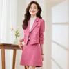 Robe de deux pièces Petit parfumé coréen Printemps Automne Double boutonnage Blazer Crop Manteaux Tenues Femmes Bureau Dames Veste de travail Mini jupe