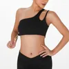 Yoga Outfit Solide Couleur Une épaule Dos Cross Réglable Femmes Fitness Soutien-gorge Top Impact élevé Entraînement complet Jogging Coussin de poitrine