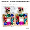 Pendant Necklaces 1 Pair Women Square Colorful Earrings Dangle For Fashion Rhinestone Drop