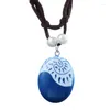 Pendant Necklaces Ocean Rope Chain Blue Stone & Pendants Leather Suede Choker Necklace For Women Girls Jewelry Gifts