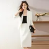 İki parçalı elbise kadın beyaz gündelik resmi iş blazer takım elbise elasant bir düğme ceket diz diz uzunluk kalem etekler takım elbise ofis iş