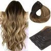 Extensions de cheveux naturels Remy à clips, Balayage, lisses, ombrés, sans couture, 120g