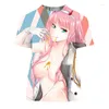 T-shirt da uomo 2023 Darling In The Franxx Camicia Uomo Donna T-shirt Bambini Ragazzo Hip Hop Top Tees Ragazza sexy Maglietta Zero Two Hentai 3D Camisetas