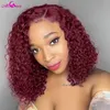 180 Density 99J Burgundy Short Curly Bob Wig 13X4 Lace Frontal Wigs for Women Brazilian Remy Bob Lace Front Wig Preplucked