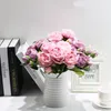 Fleurs décoratives 5 grosses têtes / bouquet de pivoines belle pivoine crème artificielle soie fausse fleur rose pour la table à manger de mariage à la maison