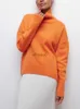 Dolcevita da donna color caramella 2023 autunno allentato arancione maglione oversize top lavorato a maglia con maniche pullover per donna maglioni HKD230829