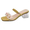 Chinelos femininos 2023 verão sandálias de dedo do pé aberto moda saltos grossos sapatos para mulheres flores doces princesa slides zapatos