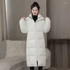 Trenchs de femmes manteaux femmes veste d'hiver longues parkas coréen épais chaud vers le bas manteau de coton mode capuchon détachable bouffant pardessus à capuche