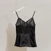 Damestanktop Lente/zomer Sexy mouwloos omwikkelde tanktop met kanten split Slim Fit zwarte band Trend