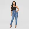 Grande taille femmes élasticité taille haute jean bout à bout 3 boutons coupe ajustée maigre déchiré trous Denim pantalon S-3XL L230829