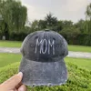 Stingy Brim Chapéus Casais Bordado Pai Mãe Bonés de Beisebol Para Homens Mulheres Moda Preto Lavado Denim Snapback Cap Hip Hop Pai Chapéus Unisex Gorras J230829