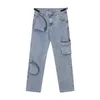 Feito extremo grande bolso emenda carga jeans saco de órgão lavado vintage jeans retos y2k jeans masculino unisex hkd230829