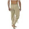 Men's Pants With Drawstrings Ankle Banded Solid Cuff Costume Male Trousers Loose Exercise Jogging Retro