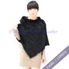 Womens Fur Faux HSPL Poncho Autumn Real Rabbit Triangle Knitted Women Pullover Lady Pashmina Wrap poncho pele de coelho 230828