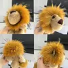 Keychains Lion Handmade Keychain With Real Raccoon Fur Cute Design For Women Girls Accessory Bags Cars Gifts