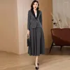 Two Piece Dress Women Plaid Woolen Skirt Suits Spring Autumn Fashion Elegant Single Button Slim Blazer And High Waist A-Line Sets