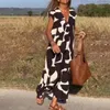 Casual jurken Retro jurk met geometrisch patroon Flatterende A-lijn Boho-print Maxi voor zomerevenementen Dames bruiloftsgast Hoge taille