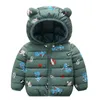 Abrigo de plumón para bebés, niños y niñas, invierno, dibujos animados, a prueba de viento, lindo oso, oreja, cálido, grueso, con capucha, chaqueta, ropa de nieve