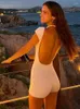 Kobiety szorty bez rękawów Białe kombinezony dla kobiet ubrania modowe Ropa de Majer Backless Sexy Romper One Piece Bodysuit BodyCon Playsit